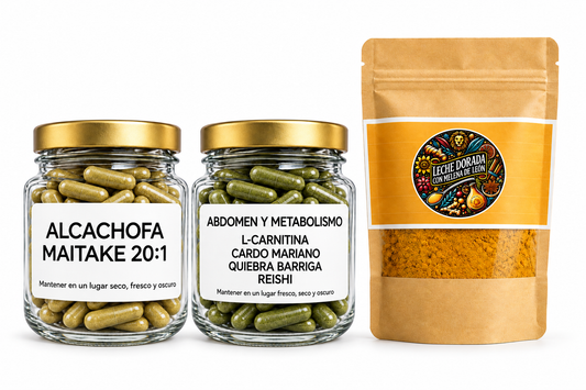 Pack Alcachofa + Hongo Maitake | 60 cápsulas cada uno + 50g leche dorada
