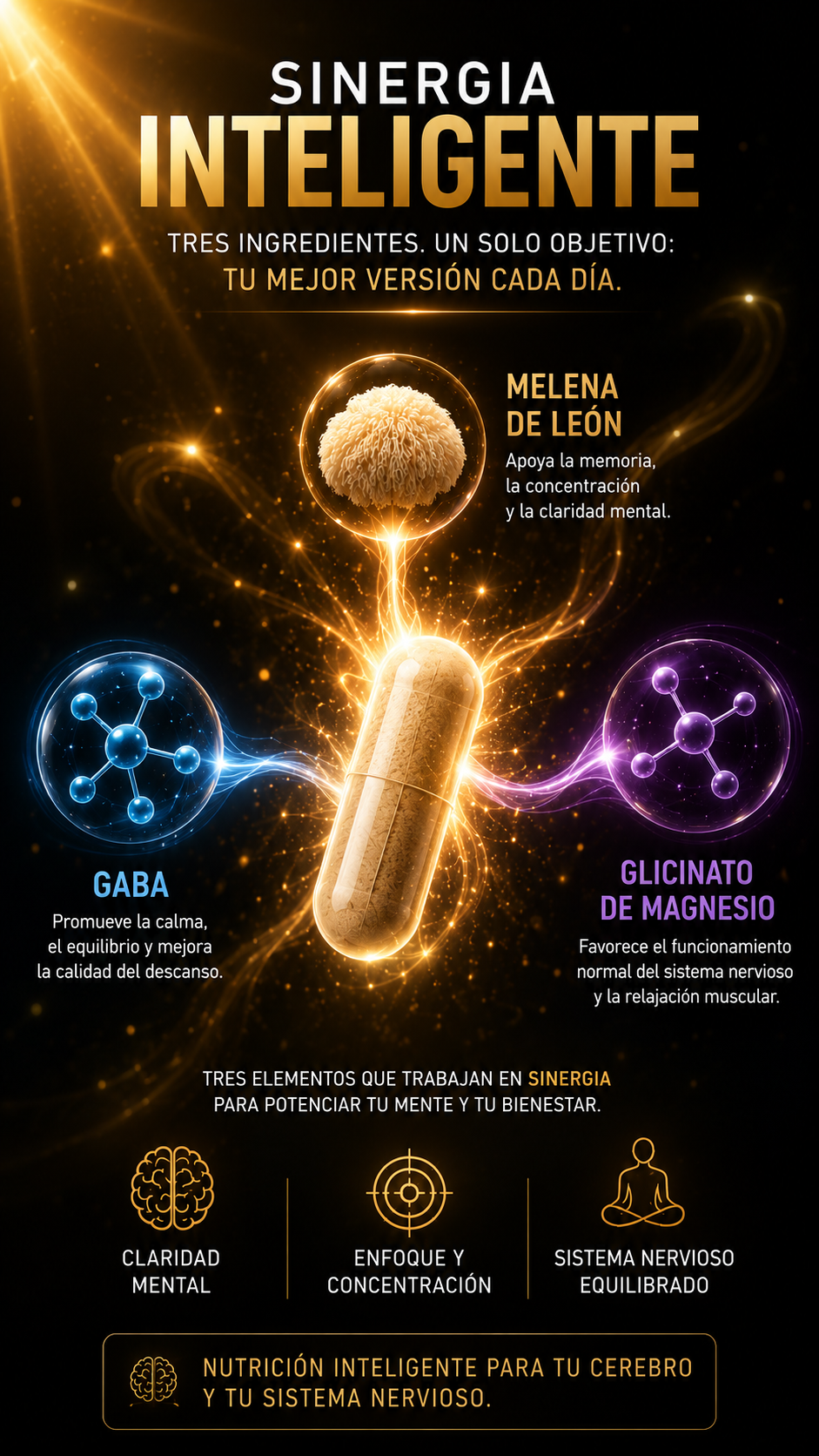 Trío NeuroVital – Melena de León, GABA y Glicinato de Magnesio