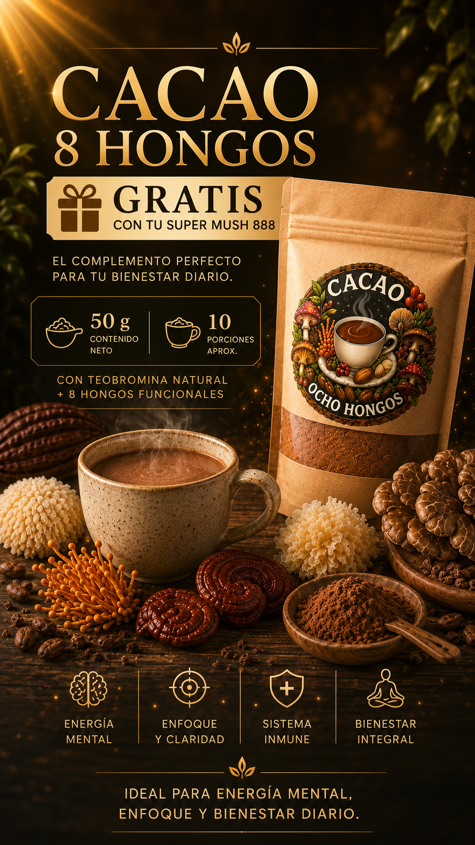 Super Mush 8 Hongos en una sóla cápsula + Cacao
