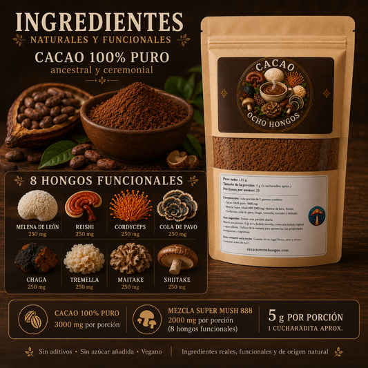Cacao Ancestral con 8 Hongos Funcionales