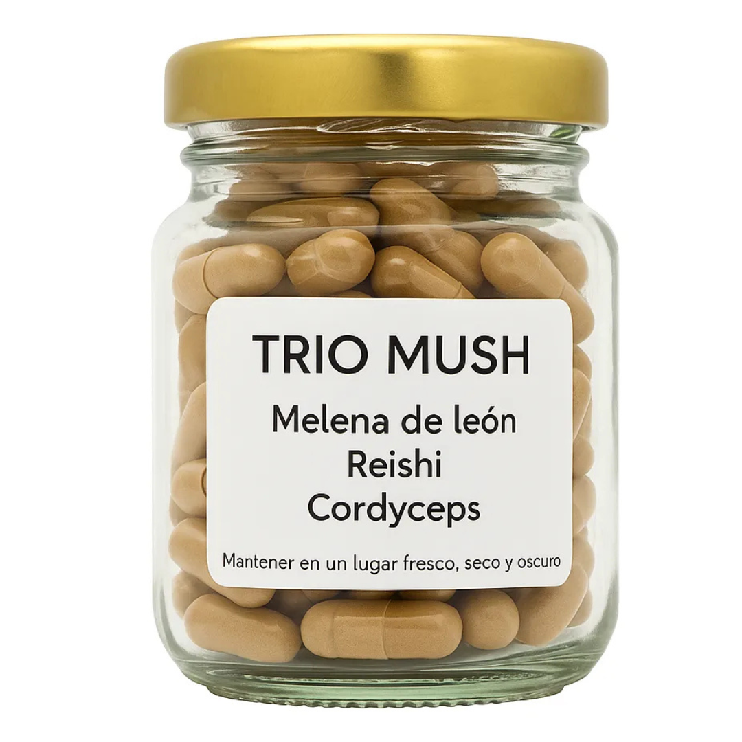 Trio Mush Melena de león, reishi y cordyceps 60 Cap 500 Mg