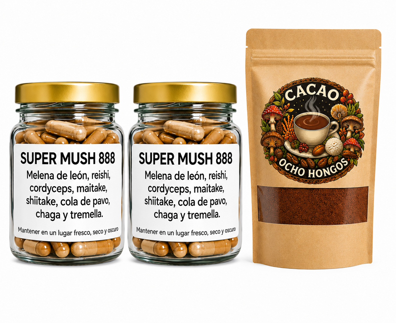 Super Mush 8 Hongos 120 cápsulas + 50g cacao 8 hongos