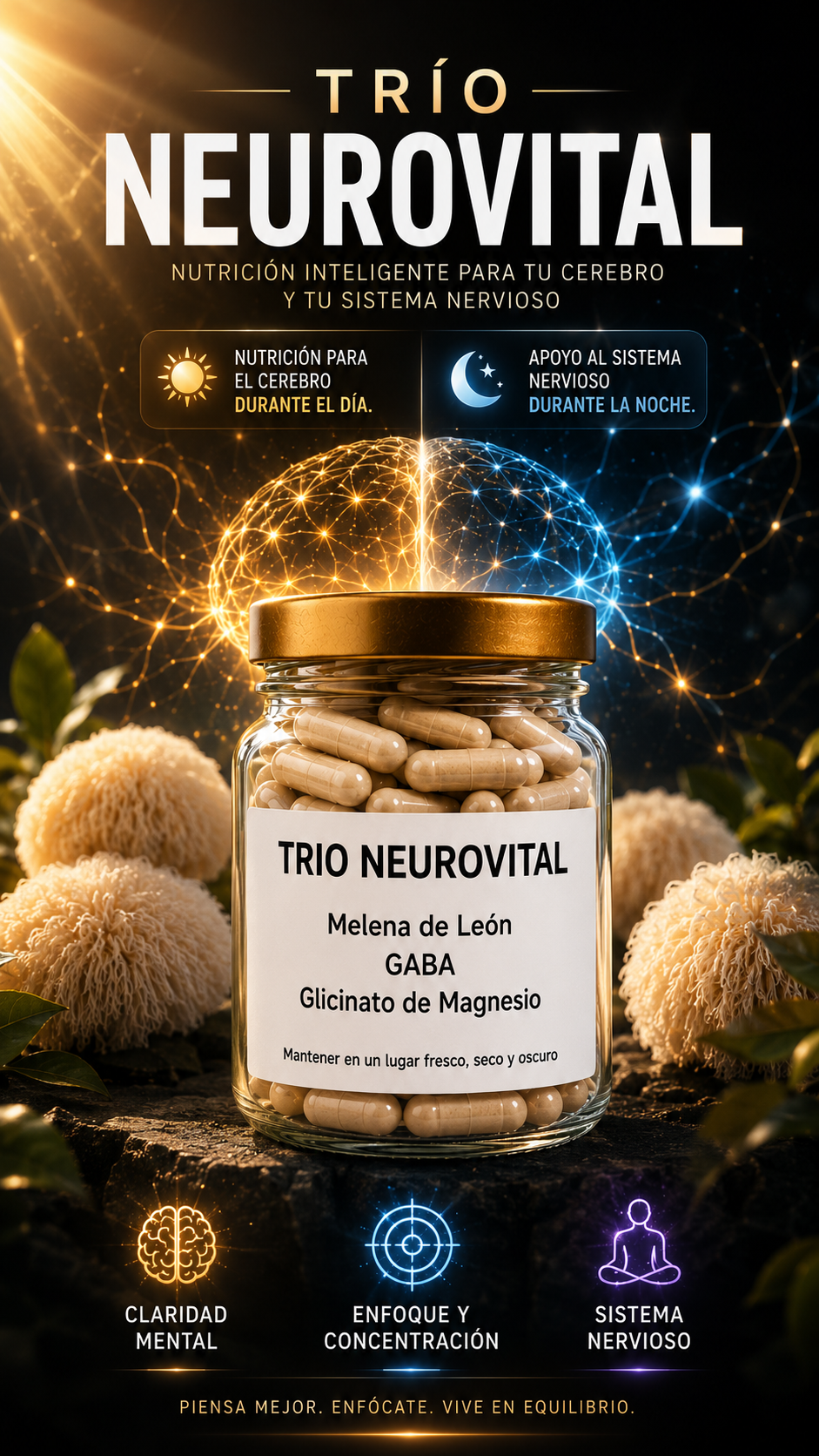 Trío NeuroVital – Melena de León, GABA y Glicinato de Magnesio