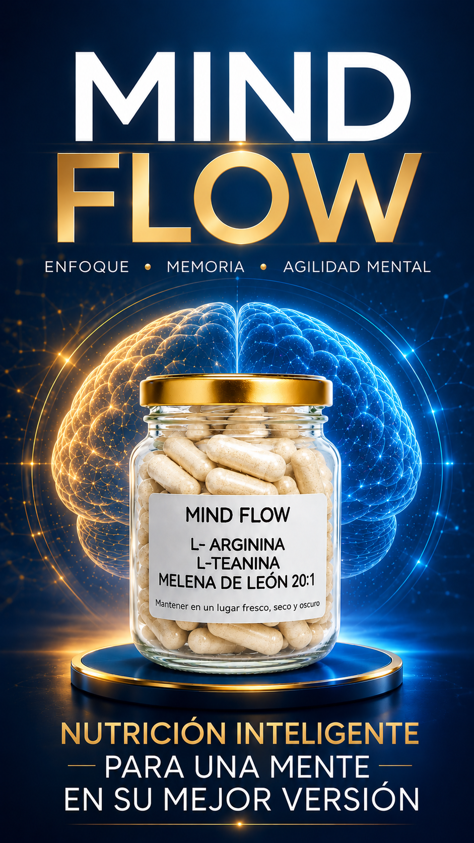Mind Flow – Melena de león 20:1, L- Arginina y L- Teanina Foco, Claridad Mental y Calma