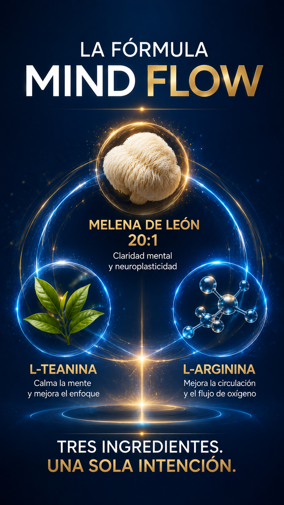 Mind Flow – Melena de león 20:1, L- Arginina y L- Teanina Foco, Claridad Mental y Calma