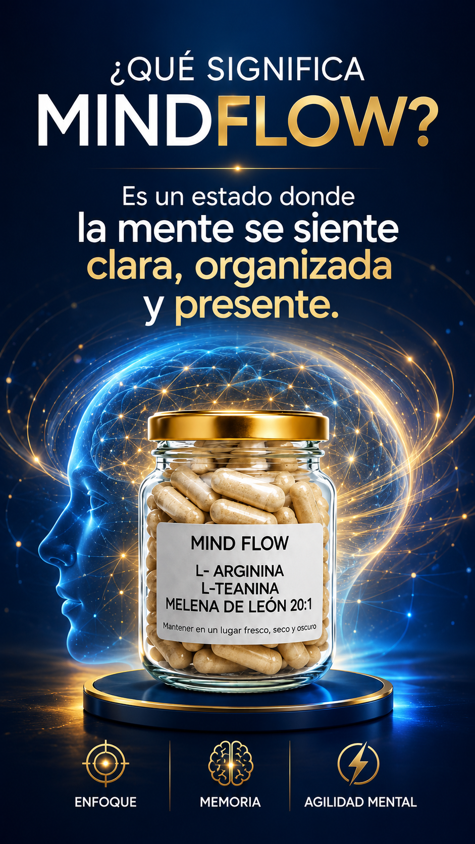 Mind Flow – Melena de león 20:1, L- Arginina y L- Teanina Foco, Claridad Mental y Calma