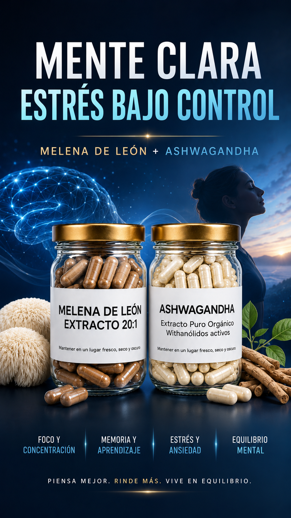 Dúo Mente y Equilibrio – Melena de León 20:1 + Ashwagandha 60 c/u