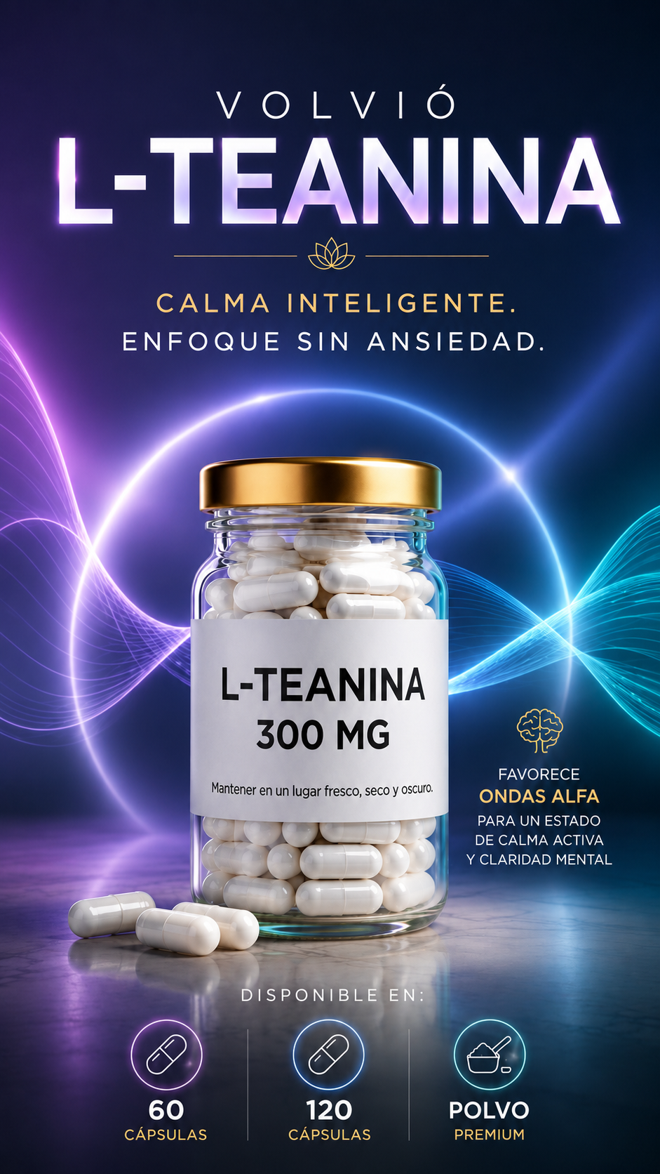 L-Teanina 300 mg – Calma Mental y enfoque natural sin somnolencia
