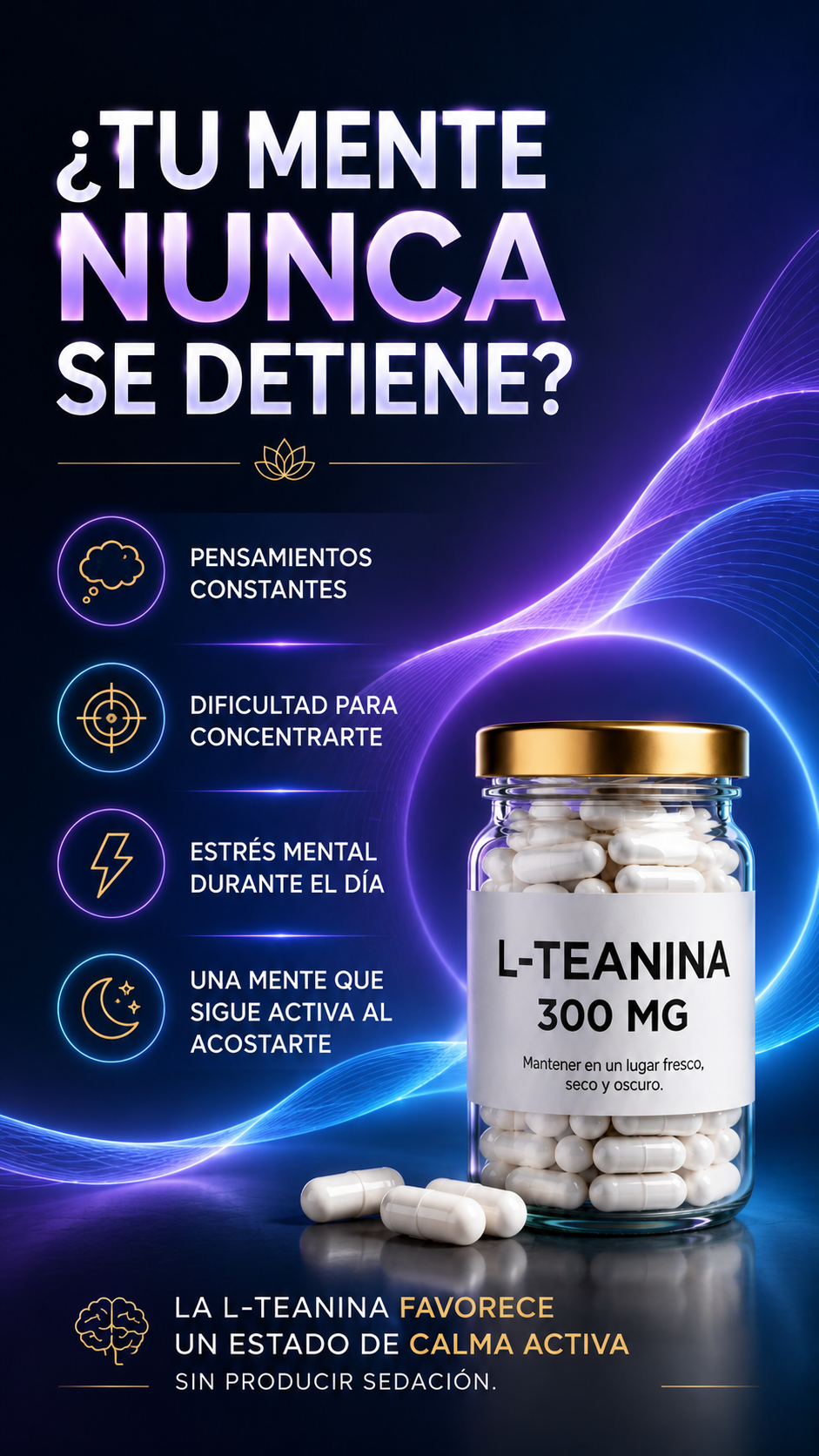 L-Teanina 300 mg – Calma Mental y enfoque natural sin somnolencia