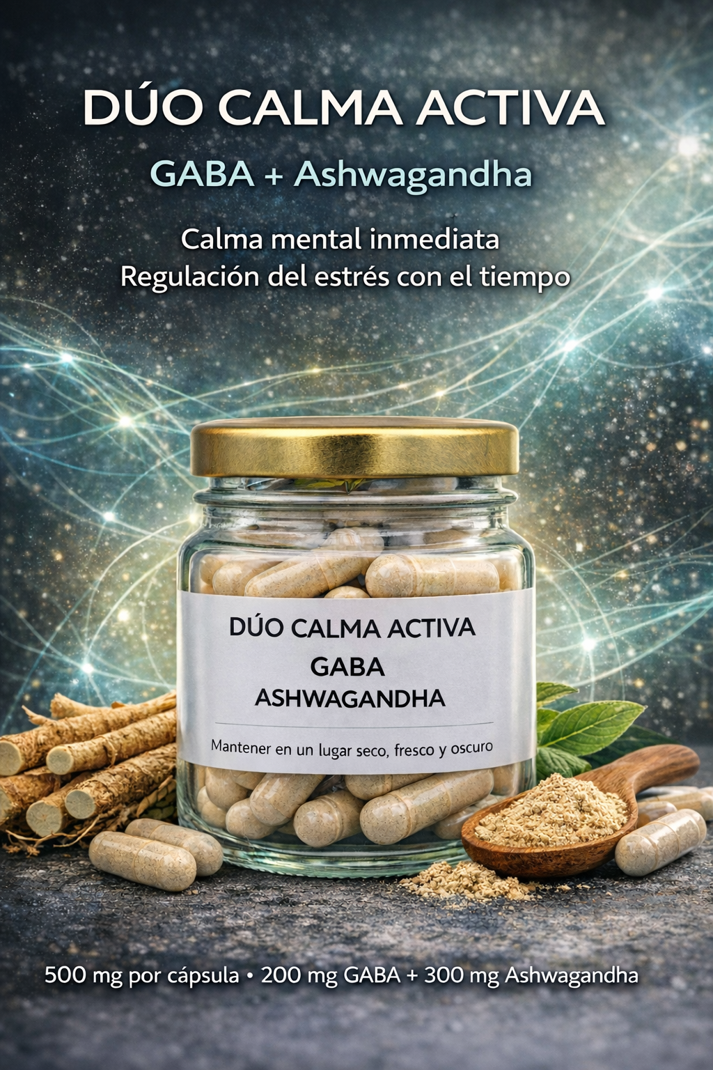 Dúo Calma Activa – GABA + Ashwagandha 500 mg | 60 Cápsulas