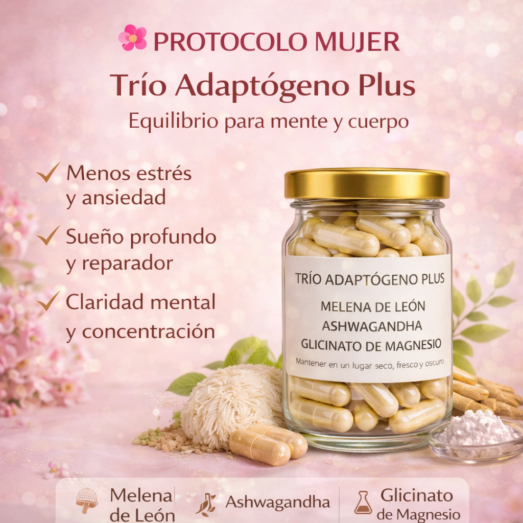 Combo Adaptógeno Antiestrés e Hidratación - Melena de León 20:1 + Ashwagandha + Magnesio + Tremella