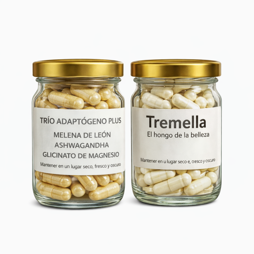 Combo Adaptógeno Antiestrés e Hidratación - Melena de León 20:1 + Ashwagandha + Magnesio + Tremella