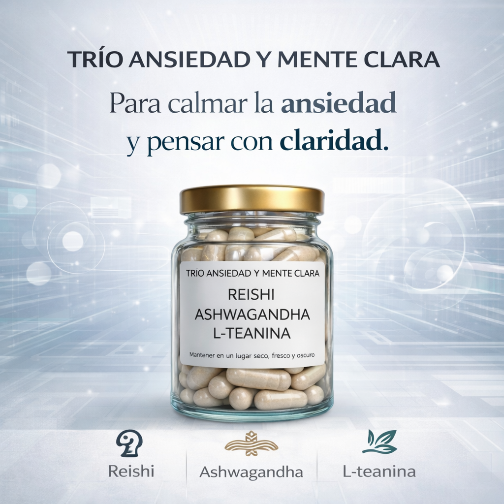 Trío Ansiedad y Claridad Mental – Reishi, Ashwagandha y L-teanina