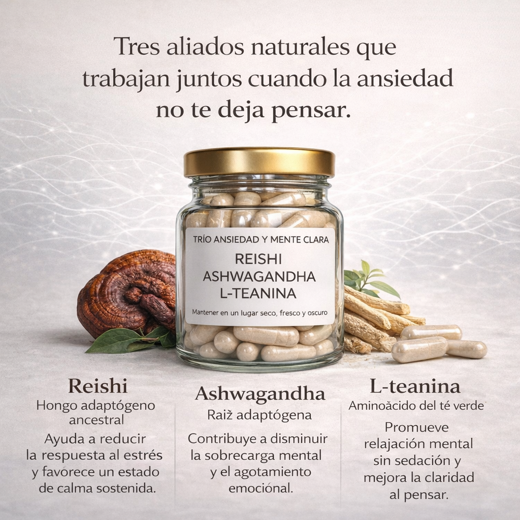 Trío Ansiedad y Claridad Mental – Reishi, Ashwagandha y L-teanina