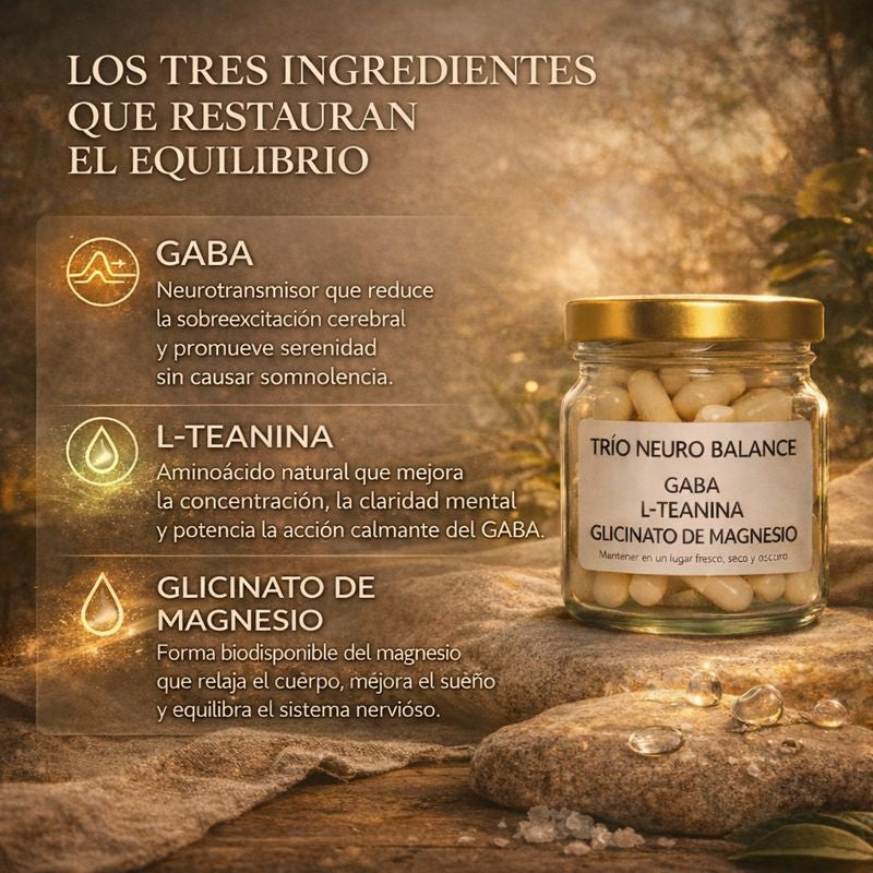 Trío NeuroBalance - GABA, L-Teanina y Glicinato de Magnesio 30 cápsulas
