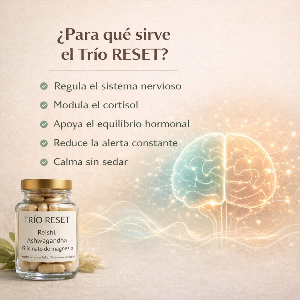 Trío RESET - Reishi, Ashwagandha y Glicinato de Magnesio (60 cápsulas)