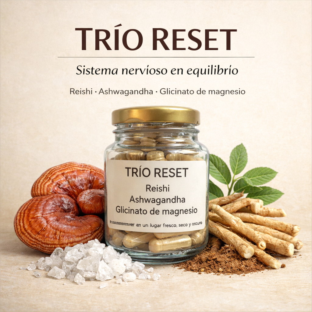 Trío RESET - Reishi, Ashwagandha y Glicinato de Magnesio (60 cápsulas)