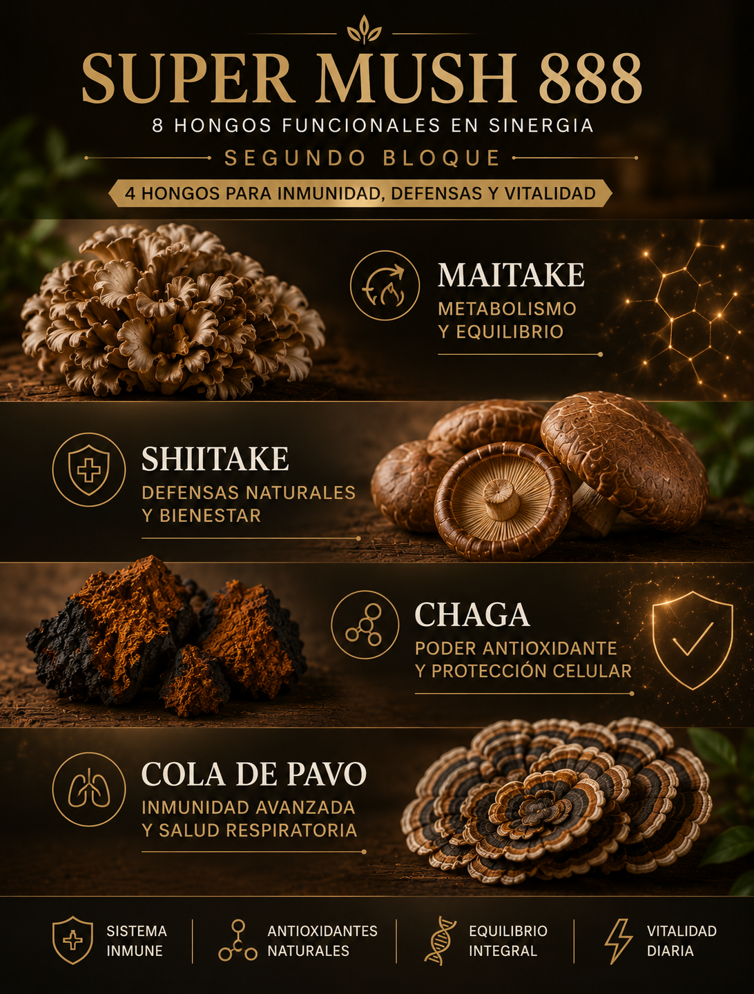 Super Mush 8 Hongos 120 cápsulas + 50g cacao 8 hongos