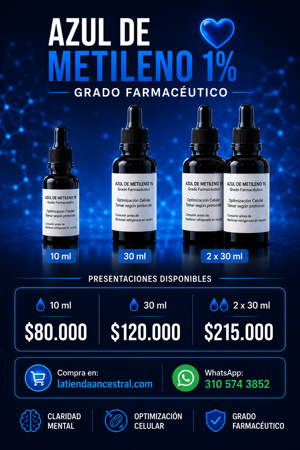 Azul De Metileno 1% Grado Farmaceútico Apto para Humanos