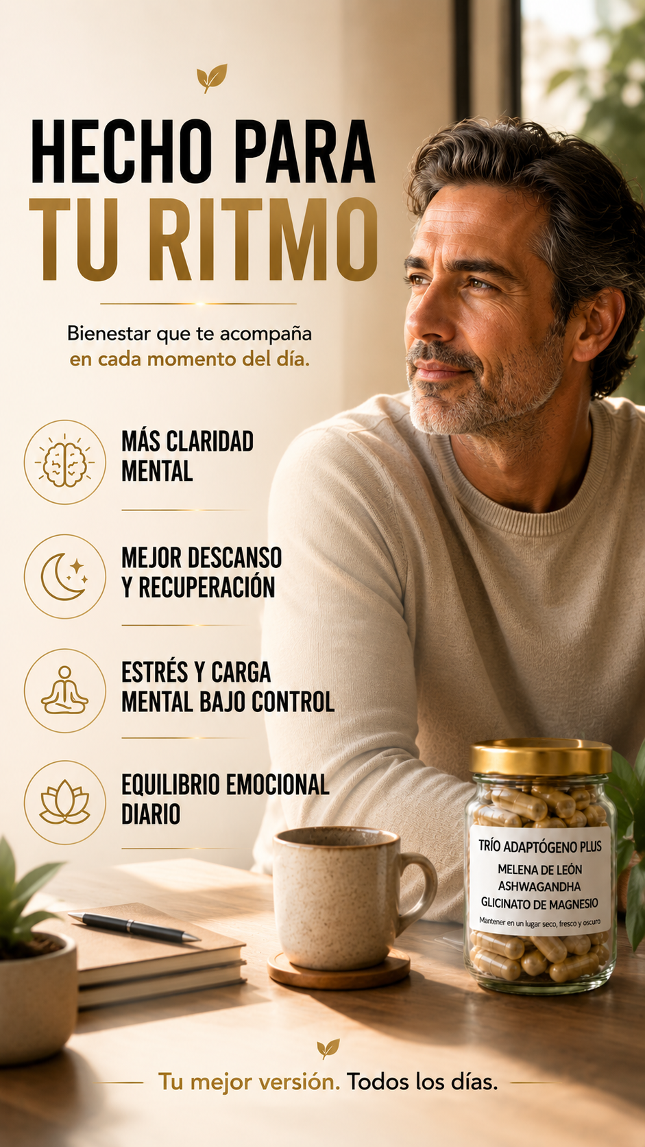 Melena de León, Ashwagandha y Glicinato de Magnesio - Trio Adaptógeno Plus