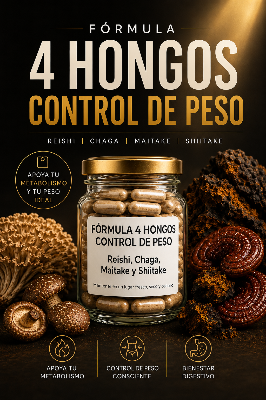 Pack Combo Abdomen & Metabolismo + Fórmula 4 Hongos Control de Peso + 50g de leche dorada