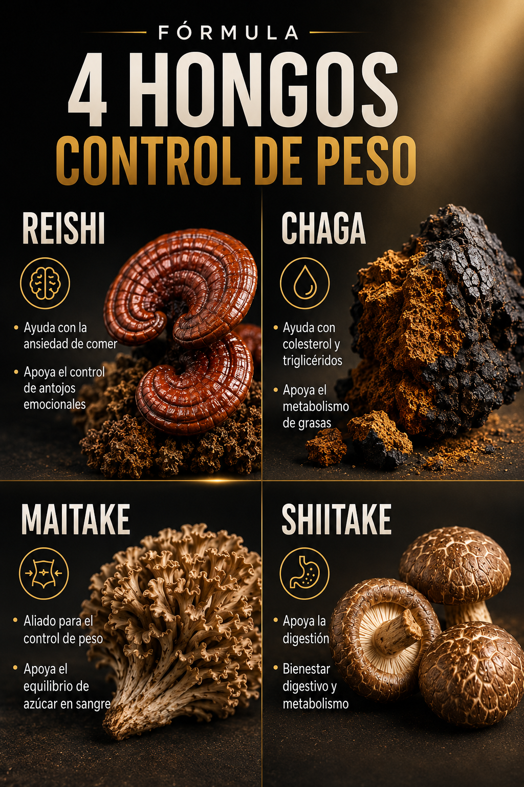 Pack Combo Abdomen & Metabolismo + Fórmula 4 Hongos Control de Peso + 50g de leche dorada