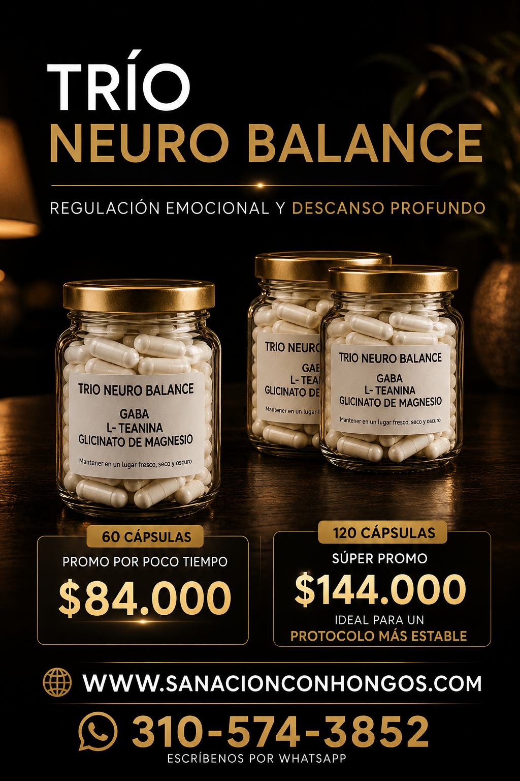 Trío NeuroBalance - GABA, L-Teanina y Glicinato de Magnesio 120 cápsulas