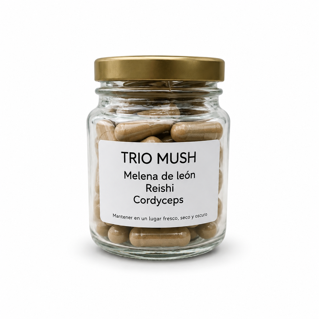 Trio Mush Melena de león, reishi y cordyceps 60 Cápsulas 500 Mg Extractos Puros