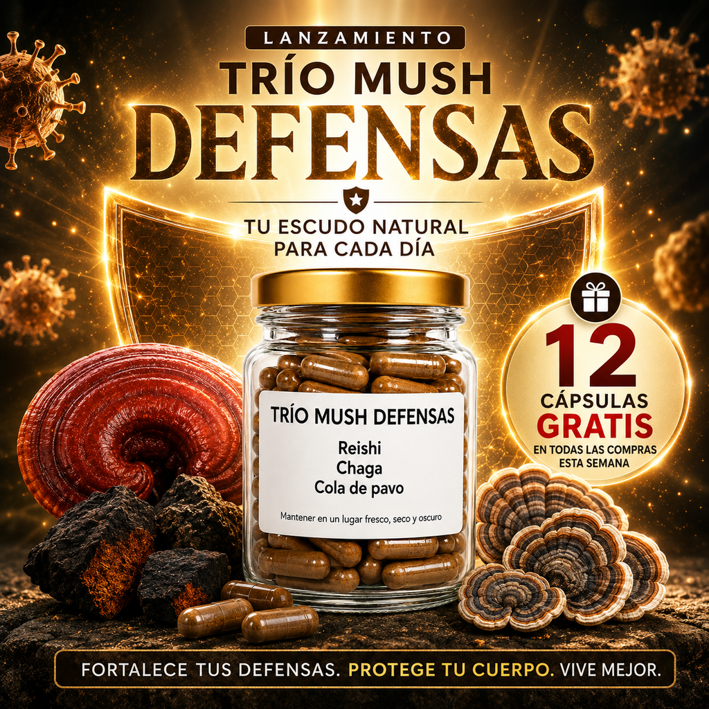 Trio Mush Defensas Reishi, Cola de pavo y Chaga - 60 Cápsulas