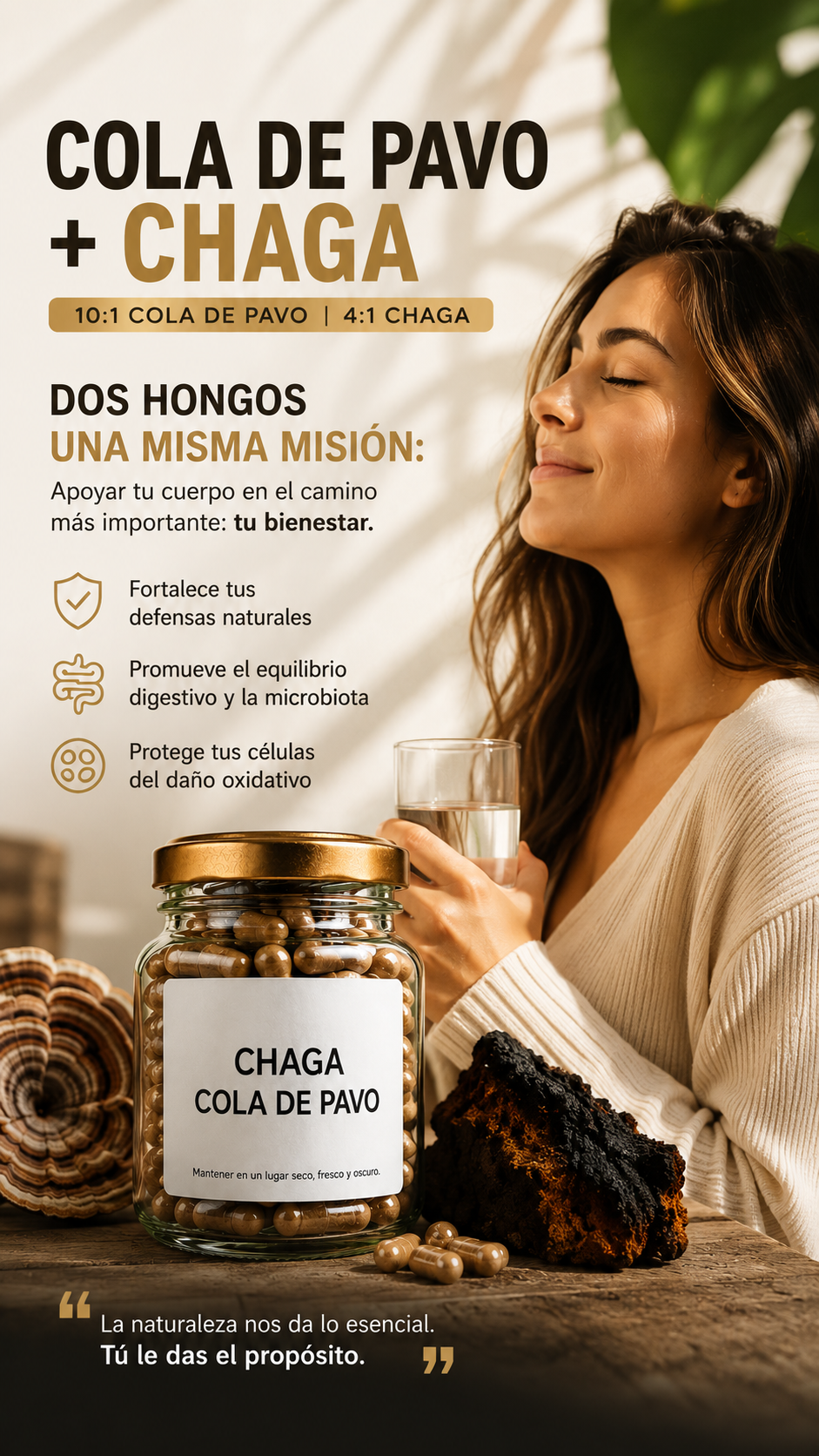 Duo Hongos Cola de Pavo y Chaga, extractos puros.