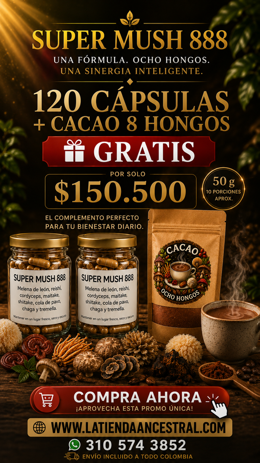 Super Mush 8 Hongos en una sóla cápsula + Cacao