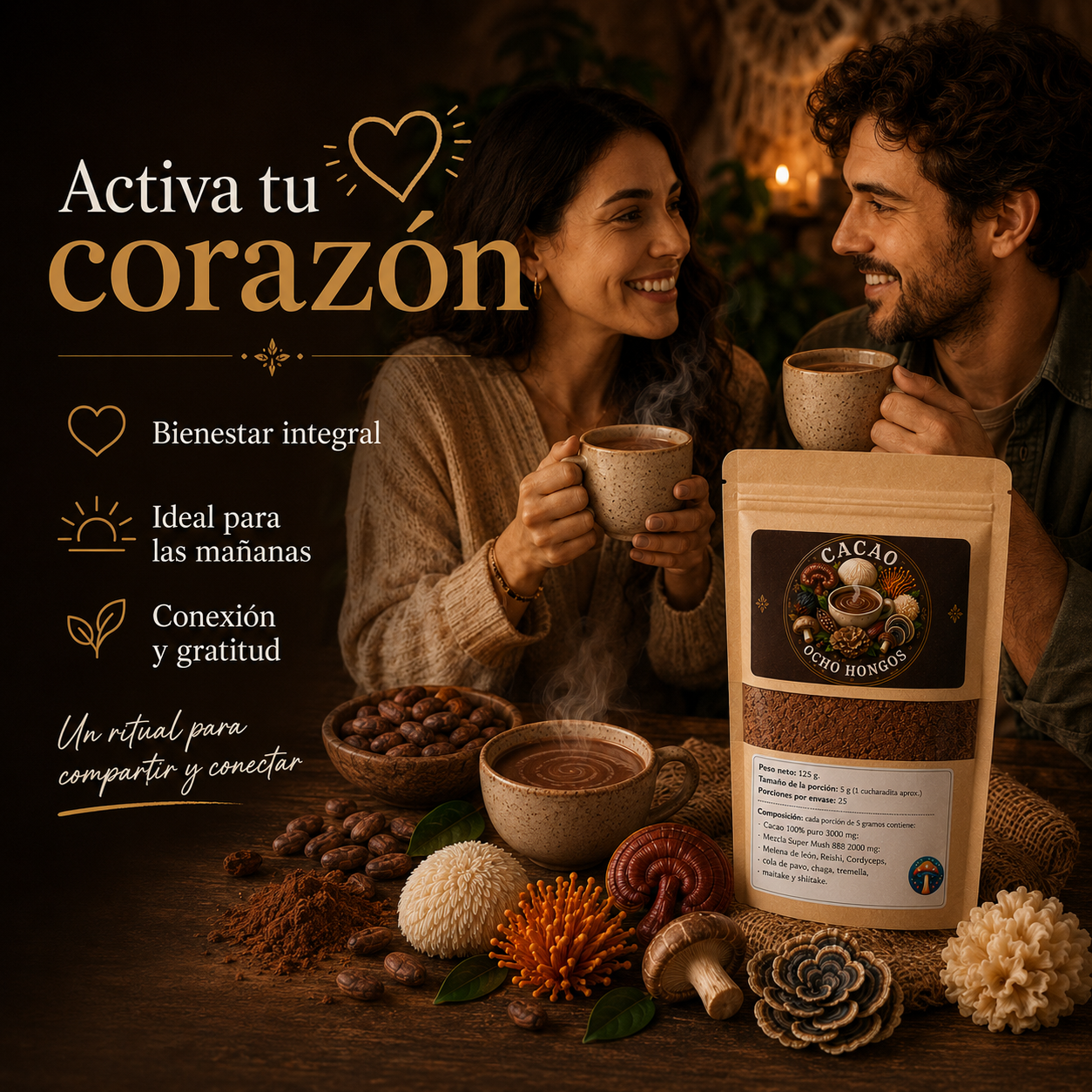 Cacao Ancestral con 8 Hongos Funcionales