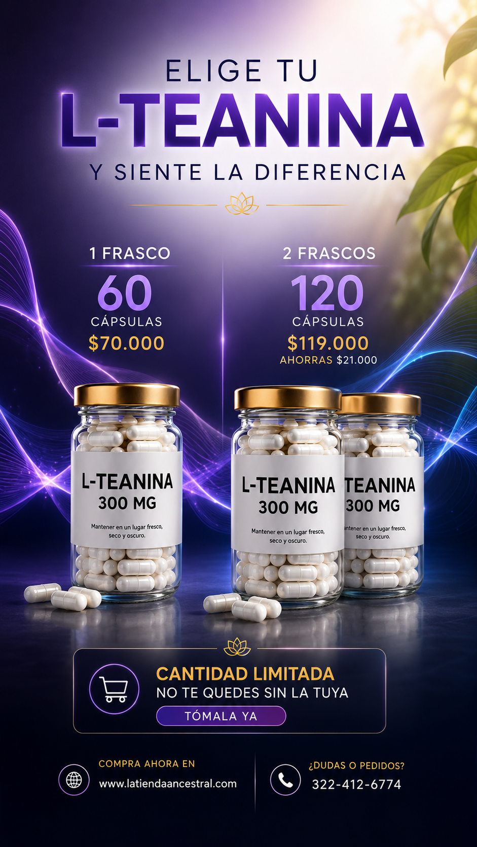 L-Teanina 300 mg – Calma Mental y enfoque natural sin somnolencia