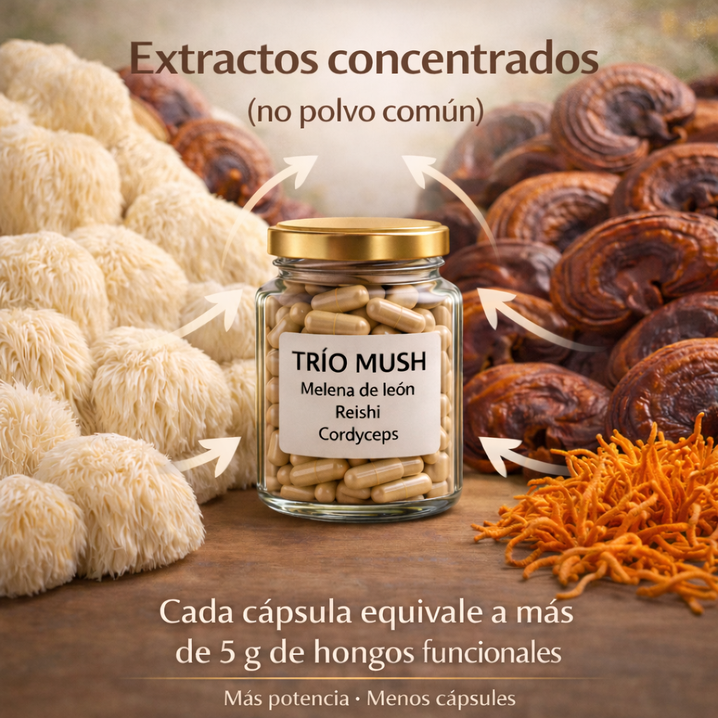 Trio Mush Melena de león, reishi y cordyceps 60 Cap 500 Mg