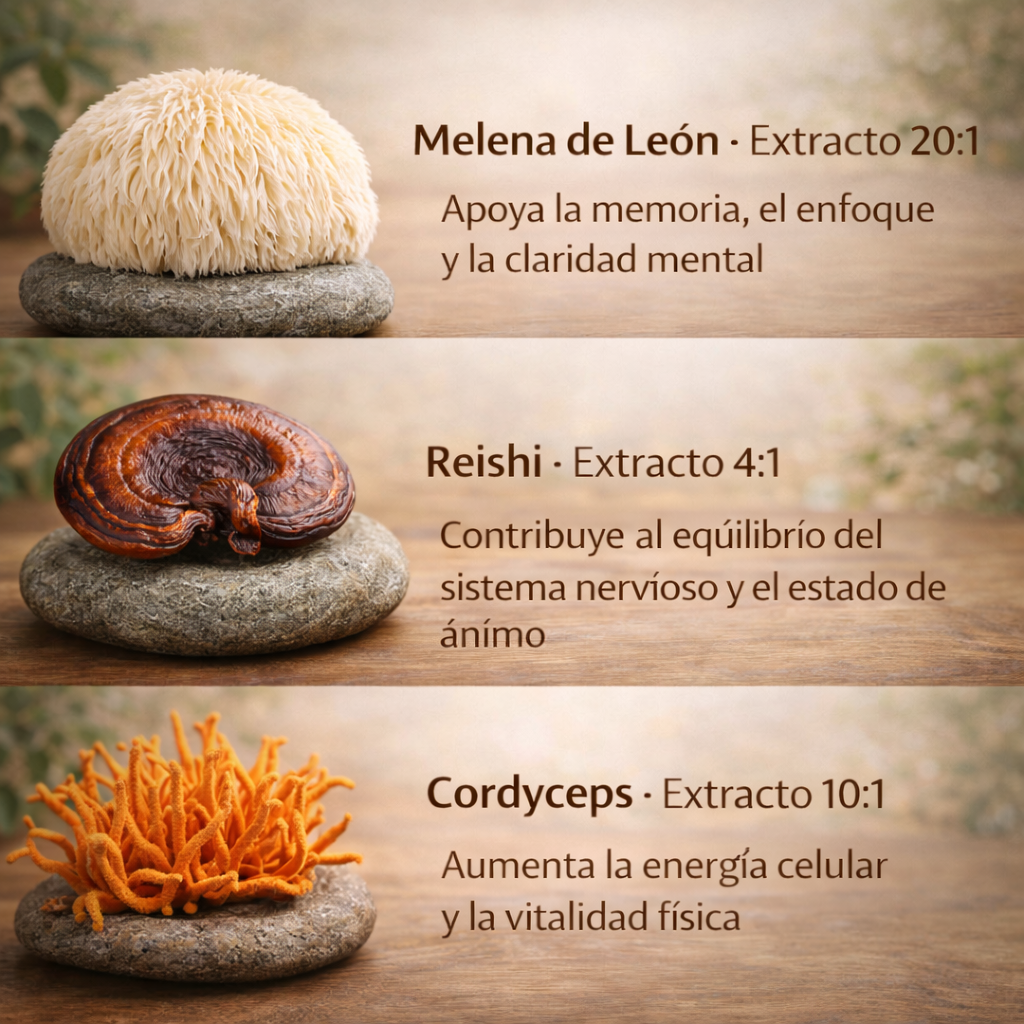 Trio Mush Melena de león, reishi y cordyceps - 30 Cápsulas