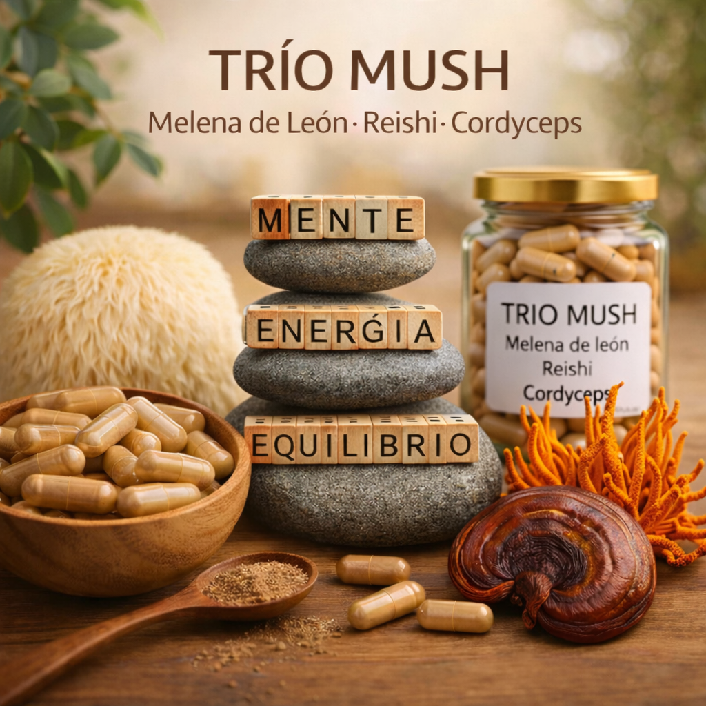 Trio Mush Melena de león, reishi y cordyceps 60 Cap 500 Mg