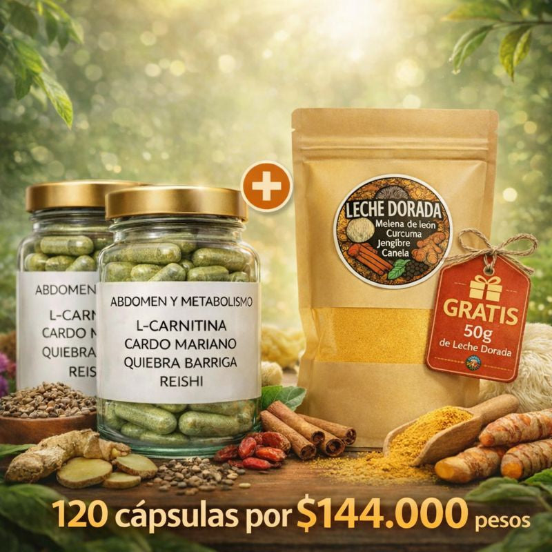 Fórmula Abdomen & Metabolismo 120 Cápsulas + Regalo 50g Leche Dorada con Melena de León