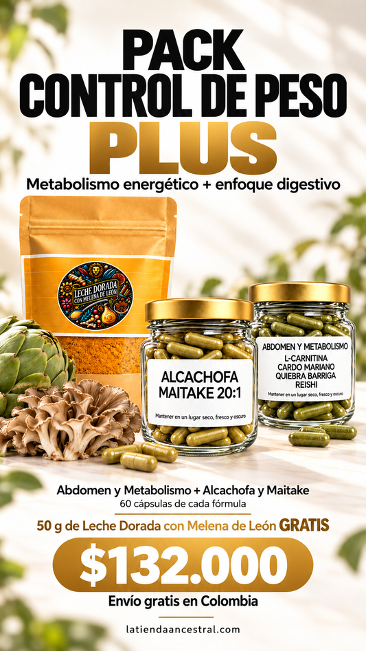 Pack Alcachofa + Hongo Maitake | 60 cápsulas cada uno + 50g leche dorada