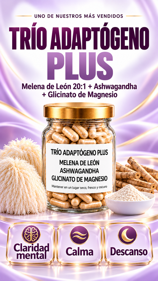 Melena de León, Ashwagandha y Glicinato de Magnesio - Trio Adaptógeno Plus